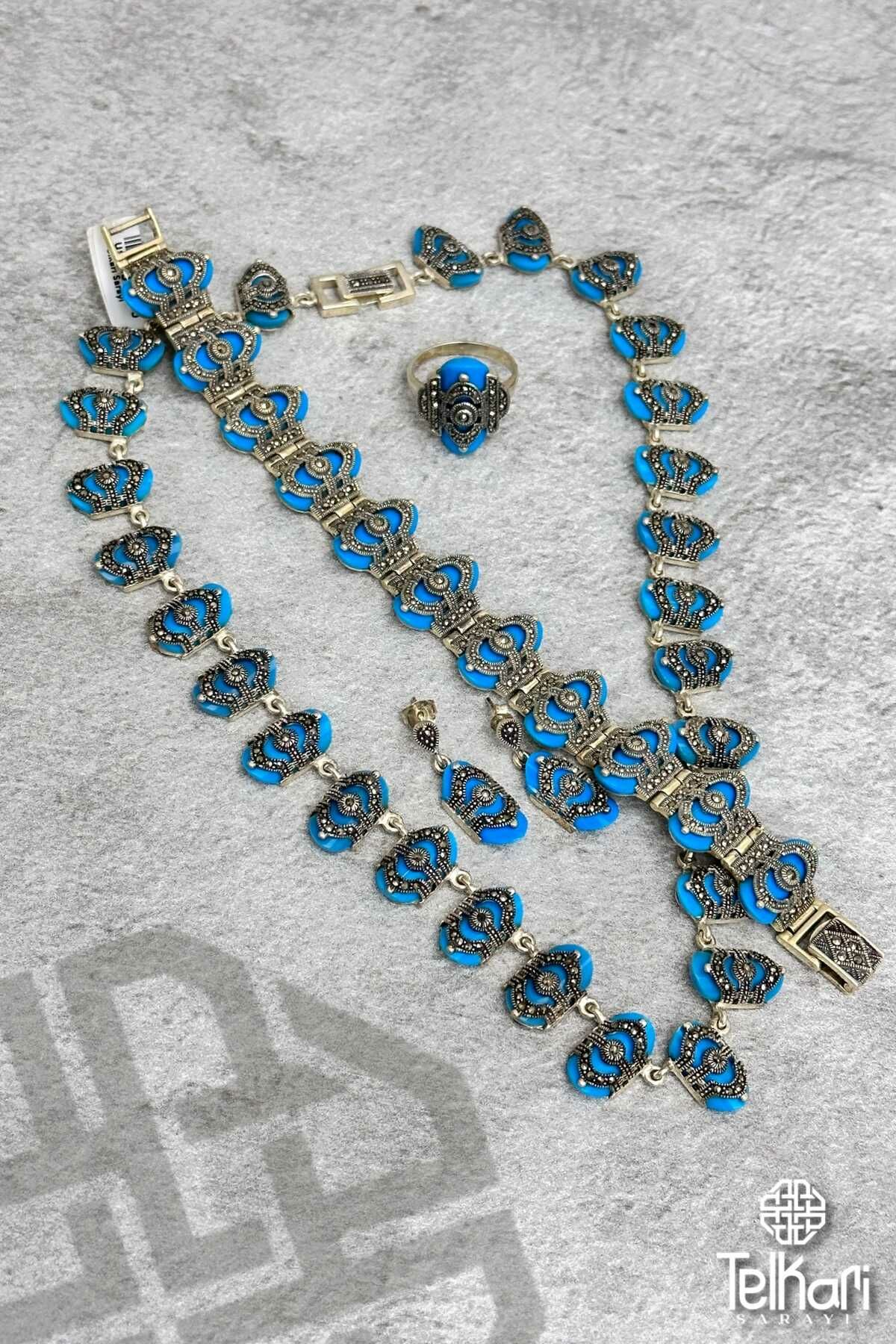 Firuze Taşlı Markazit Gümüş Set