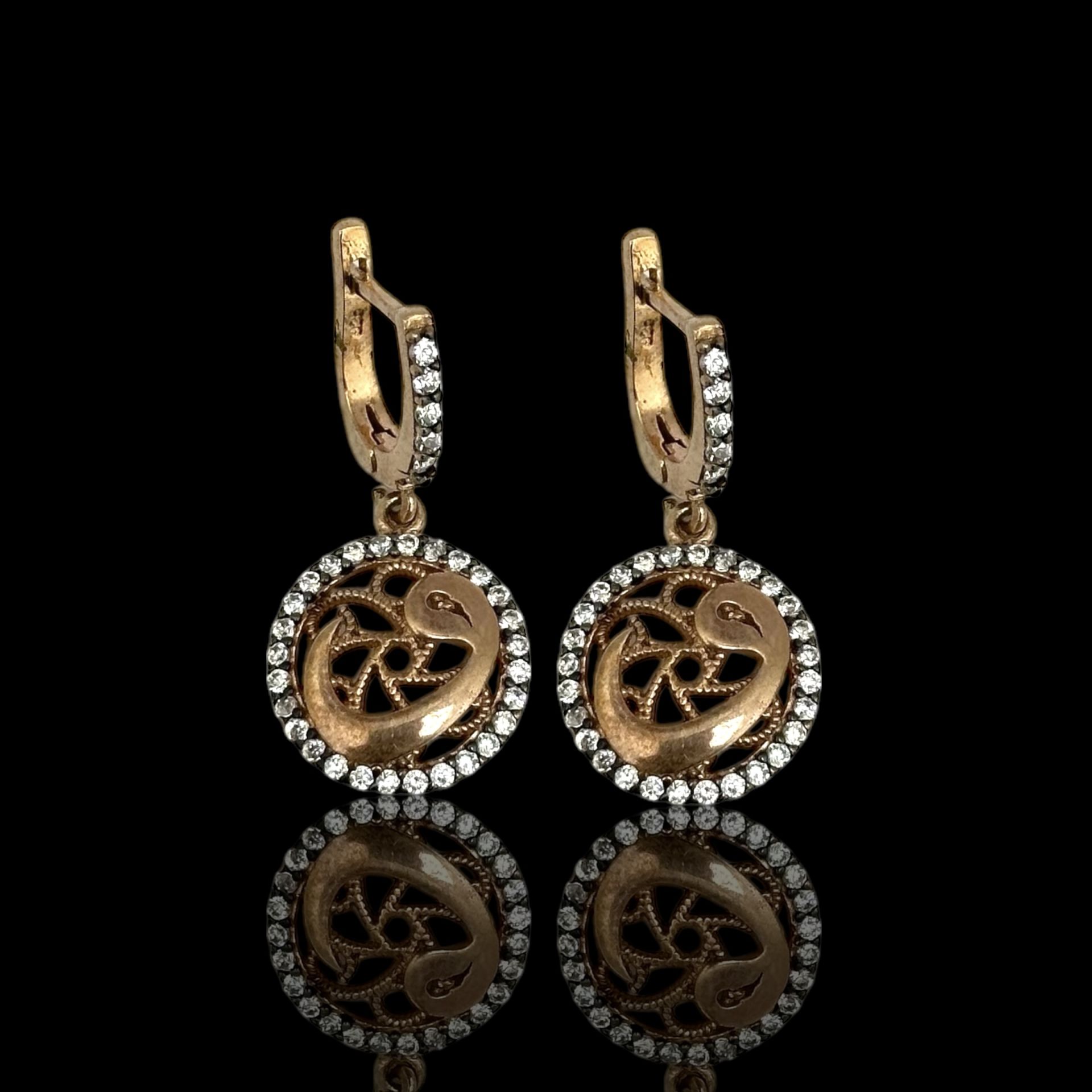 Zirkon Taşlı Rose Kaplama Vav Tasarımlı 925 Ayar Gümüş Küpe
