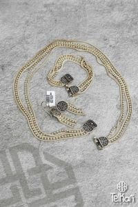 Antik Mine İşlemeli Midyat Hasırı Gümüş Set
