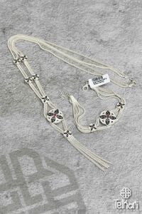 Motifli Mine İşlemeli Midyat Hasırı Gümüş Set