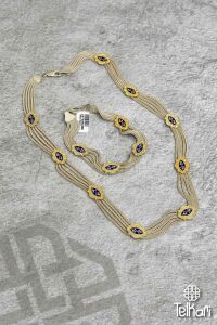 Otantik Motifli Mine İşlemeli Midyat Hasırı Gümüş Set