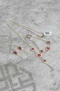 Ay Yıldız Motifli Mine İşlemeli Midyat Hasırı Gümüş Set