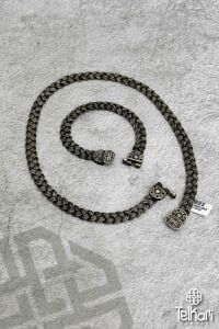 İnce Otantik Mine İşlemeli Midyat Hasırı Gümüş Set