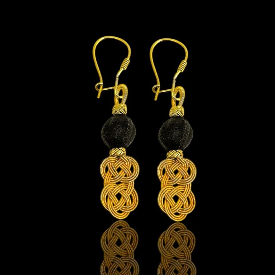 1000 Ayar Gold Kaplama Kokulu Miski Amber Taşlı Gümüş Küpe