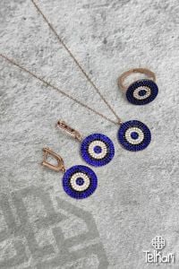 Göz Figürlü Taşlı Rose Gümüş Set