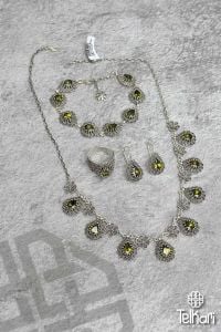 Sitrin Taşlı Oksitli Telkari Gümüş Set