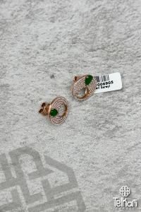 Delikli Kök Yakut Taşlı Rose Gümüş Küpe