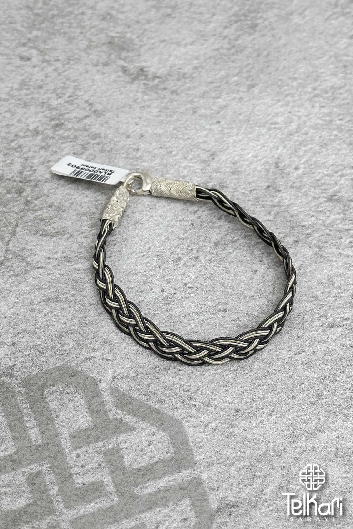 Çift Renk Örgülü Unisex Kazaziye Gümüş Bileklik
