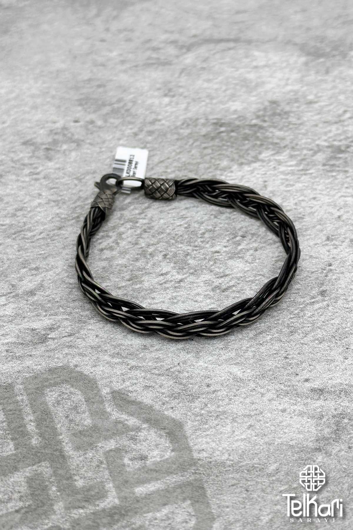 Büyük Örgülü Unisex Kazaziye Gümüş Bileklik