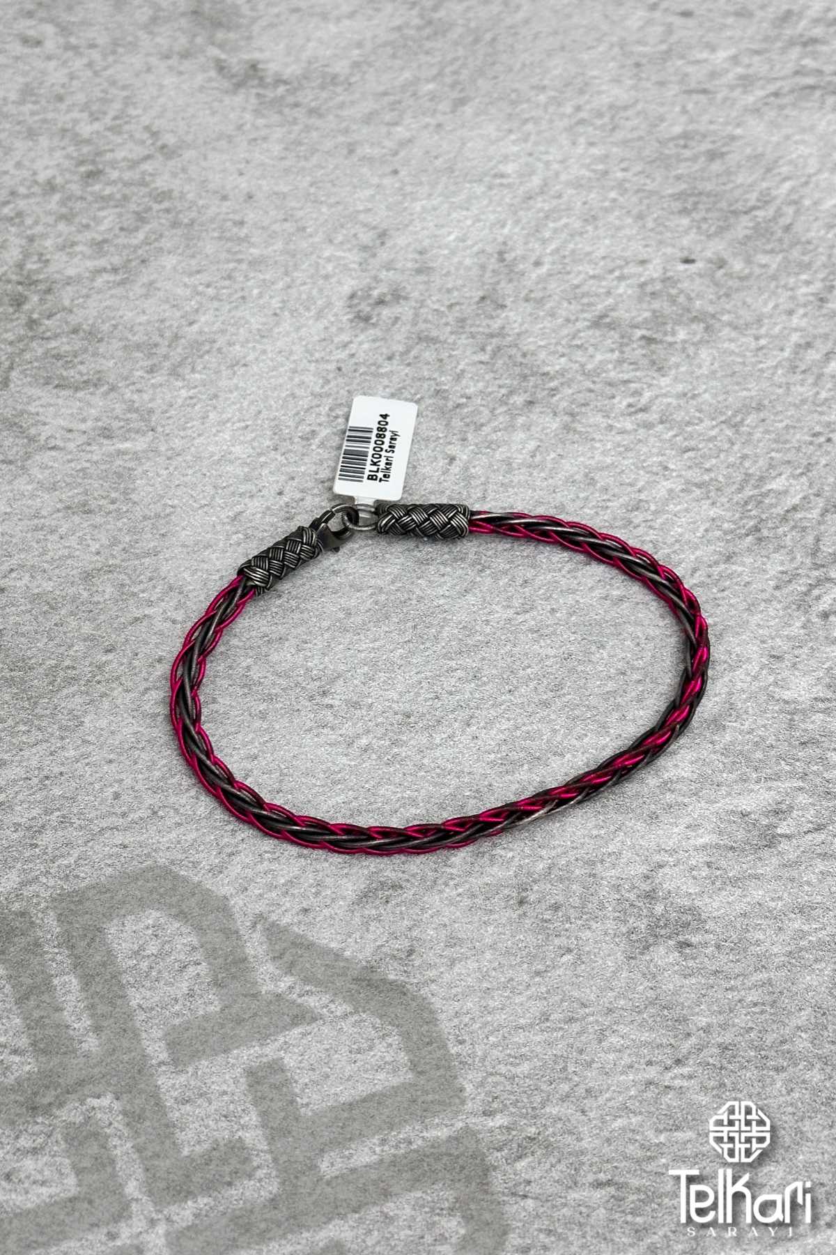Pembe Detay El Örmesi Örme Unisex Kazaziye Gümüş Bileklik