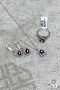 Safir Taşlı Gümüş Üçlü Set