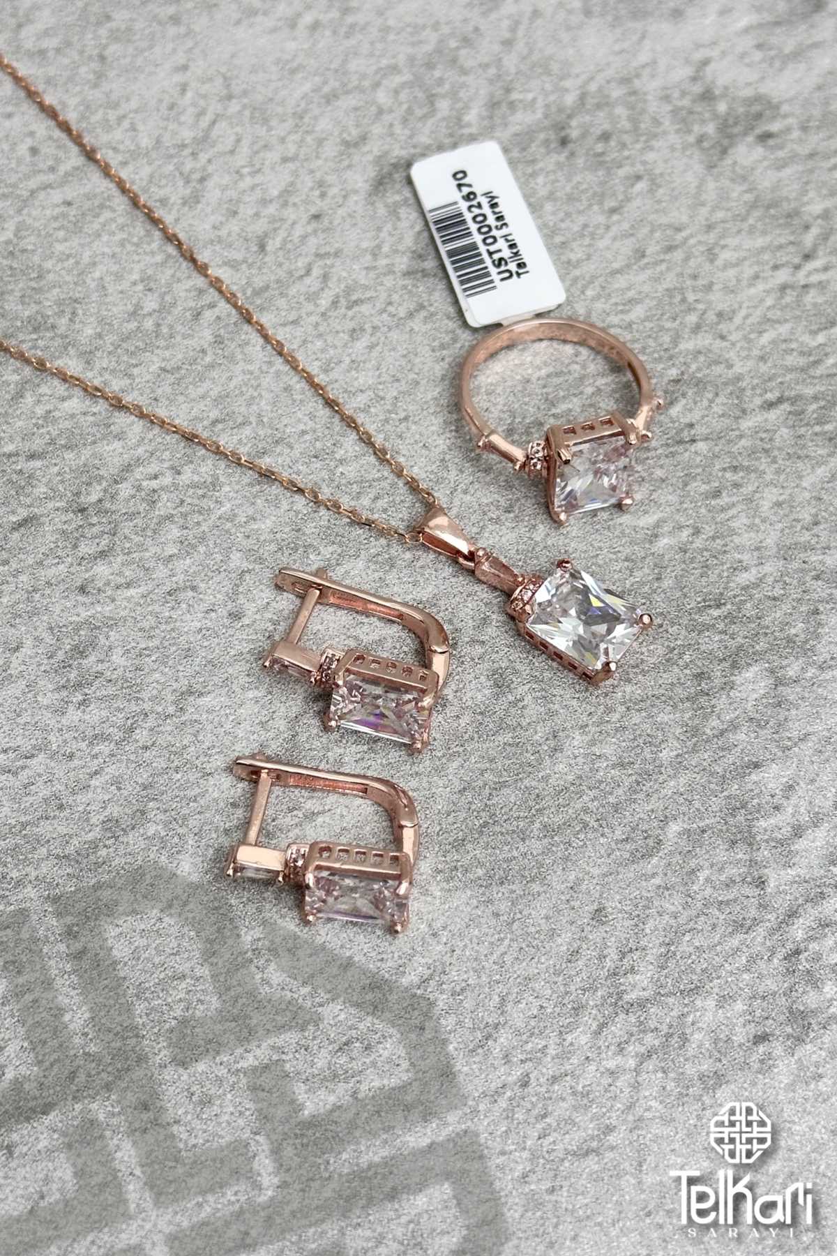 Baget Model Taşlı Rose Gümüş Üçlü Set