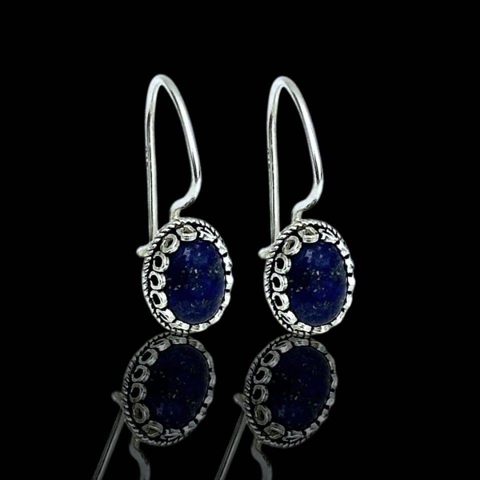 Midyat Hasırı Model Lapis Lazuli Taşlı Gümüş Küpe