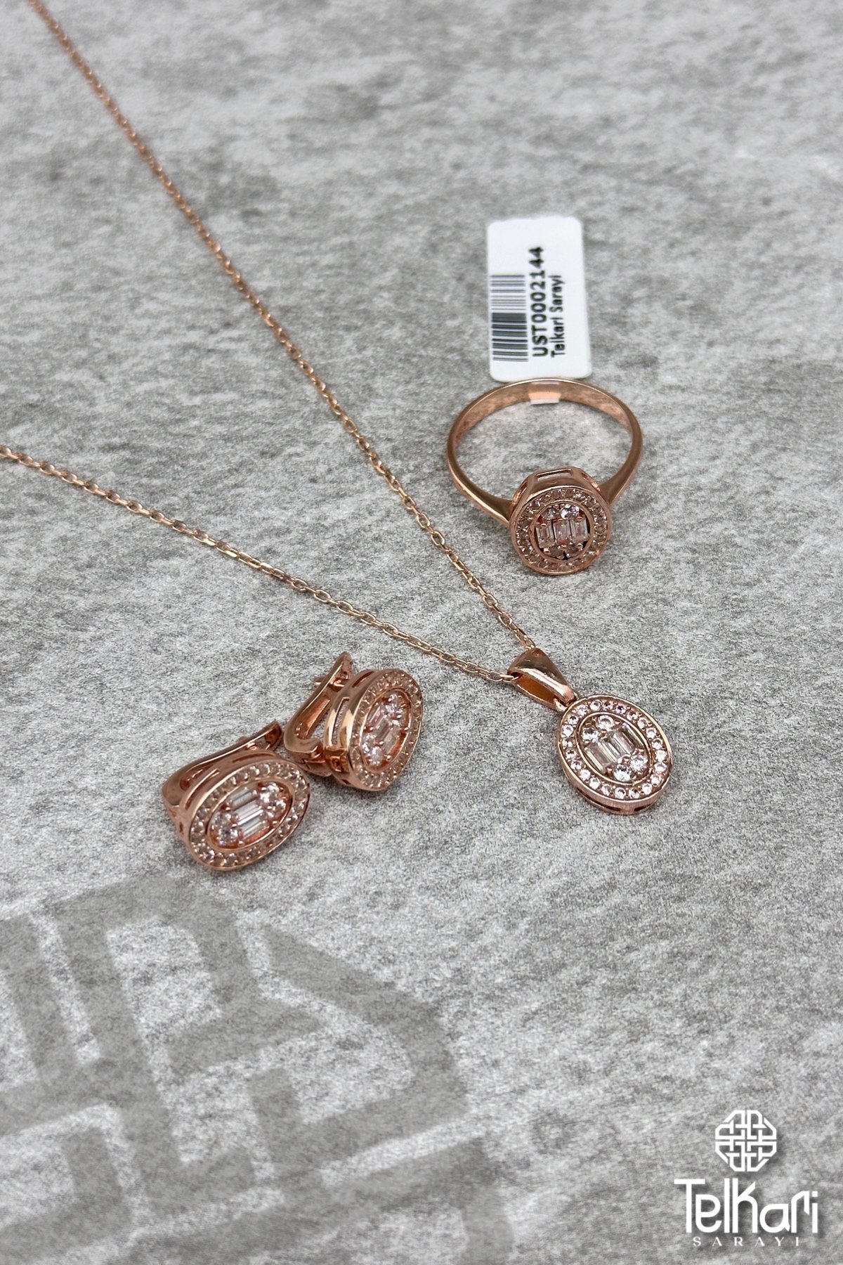 Baget Zirkon Taşlı Rose Gümüş Üçlü Set