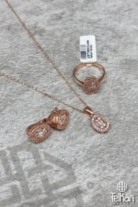 Baget Zirkon Taşlı Rose Gümüş Üçlü Set