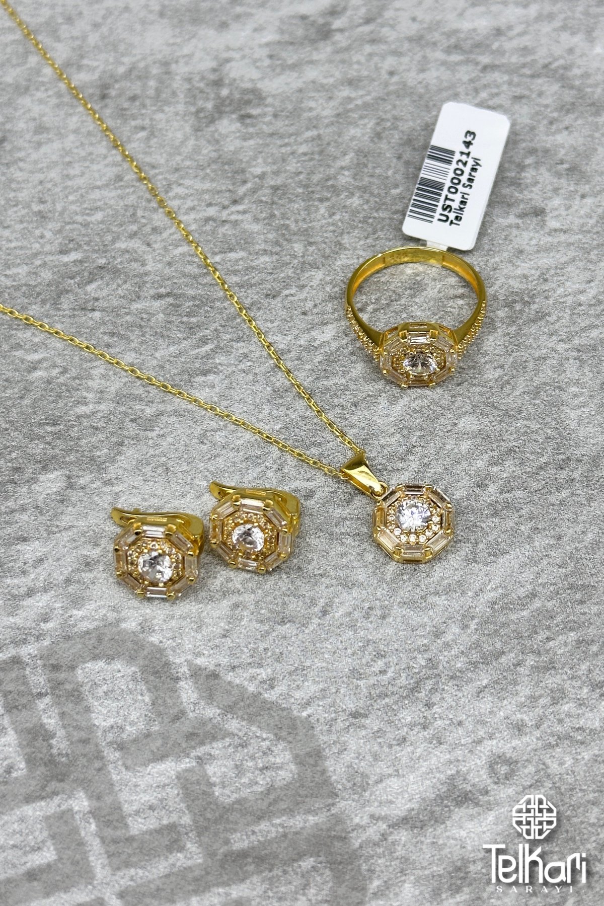 Baget Sekiz Köşeli Gold Gümüş Üçlü Set