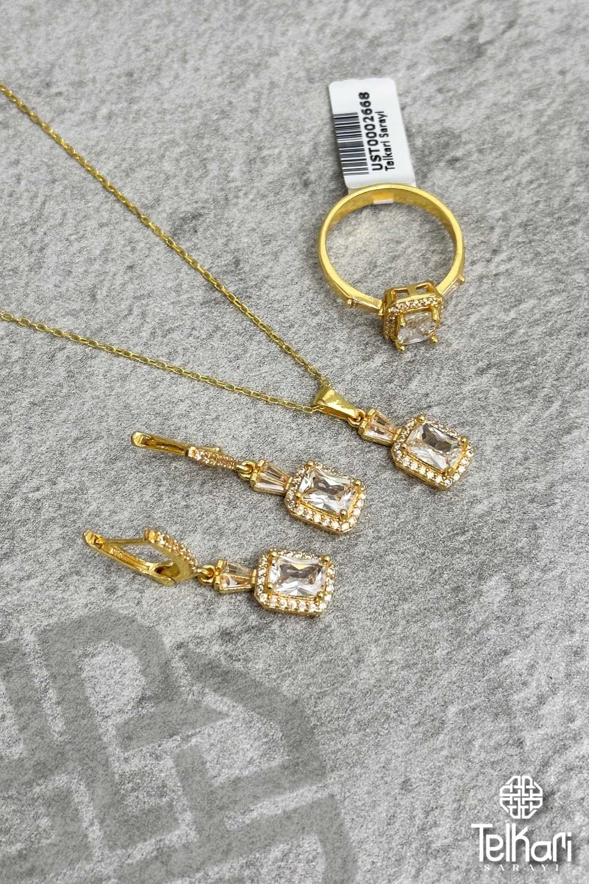 Baget Model Taşlı Rose Gümüş Üçlü Set