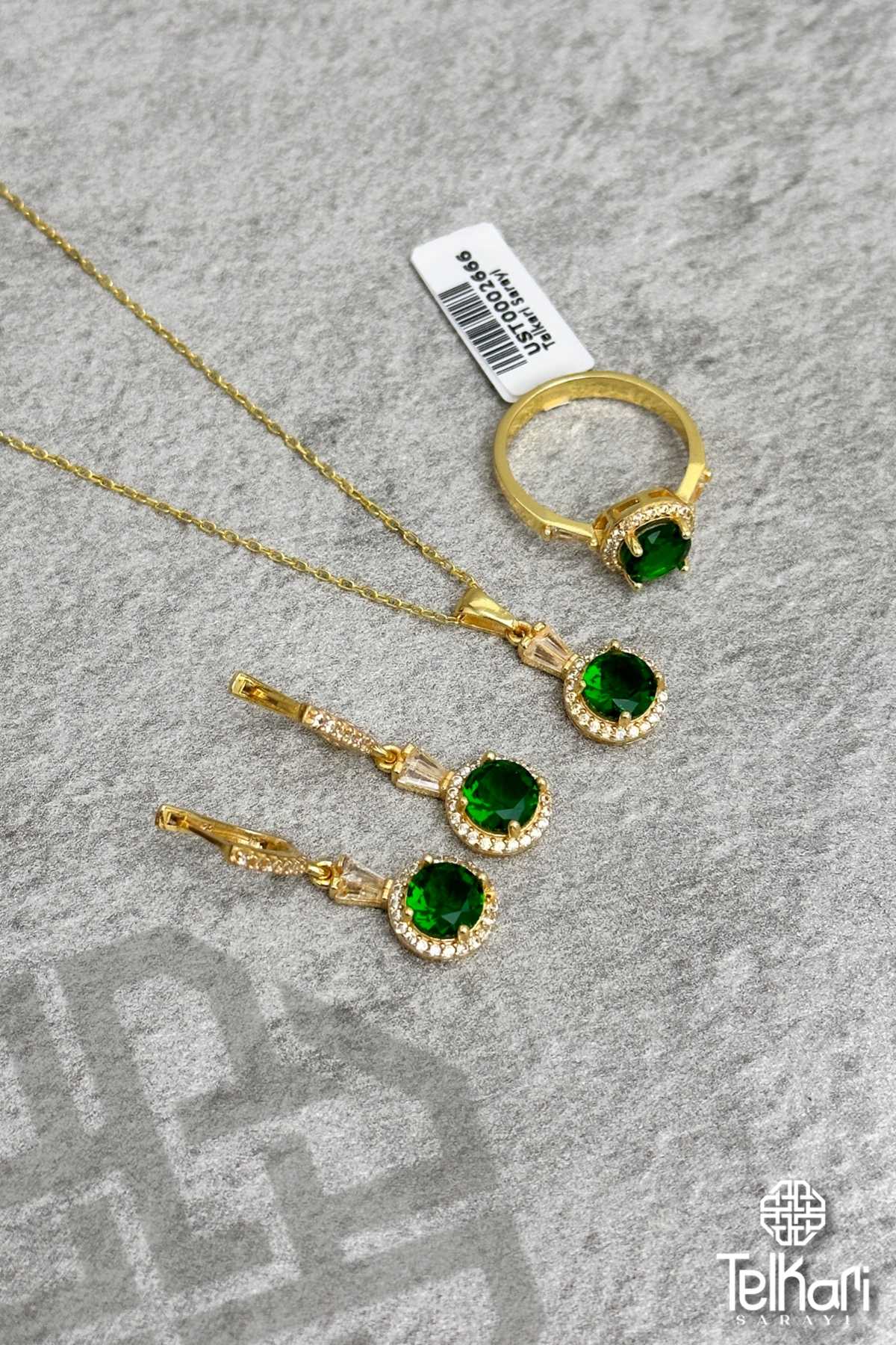 Yuvarlak Model Taşlı Rose Gümüş Üçlü Set