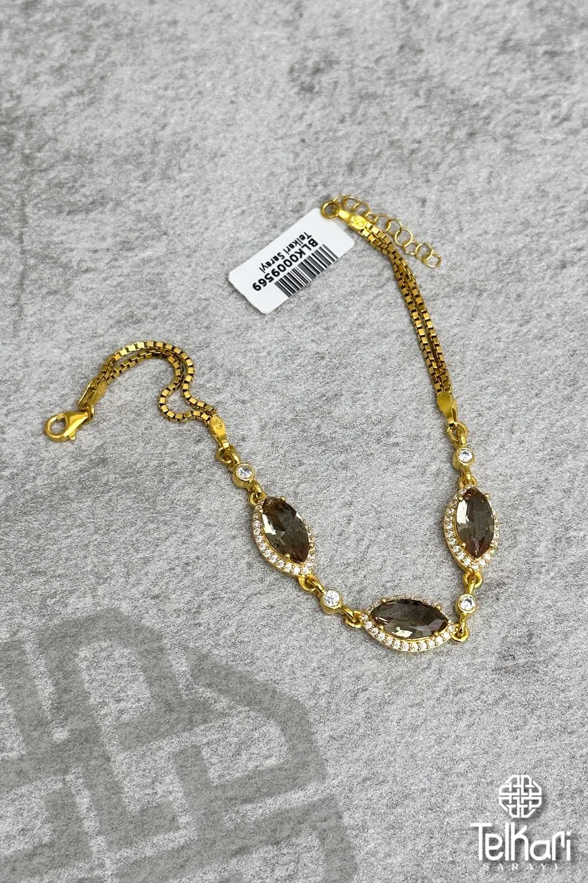 Taşlı Elips Model Gold Gümüş Sultan Taşı Bileklik