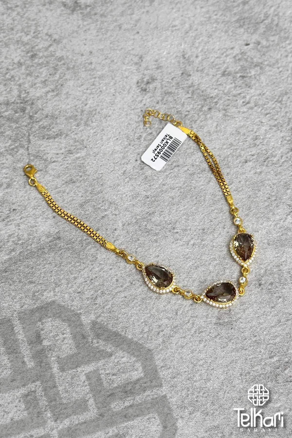 Damla Motif Gold Gümüş Sultan Taşı Bileklik