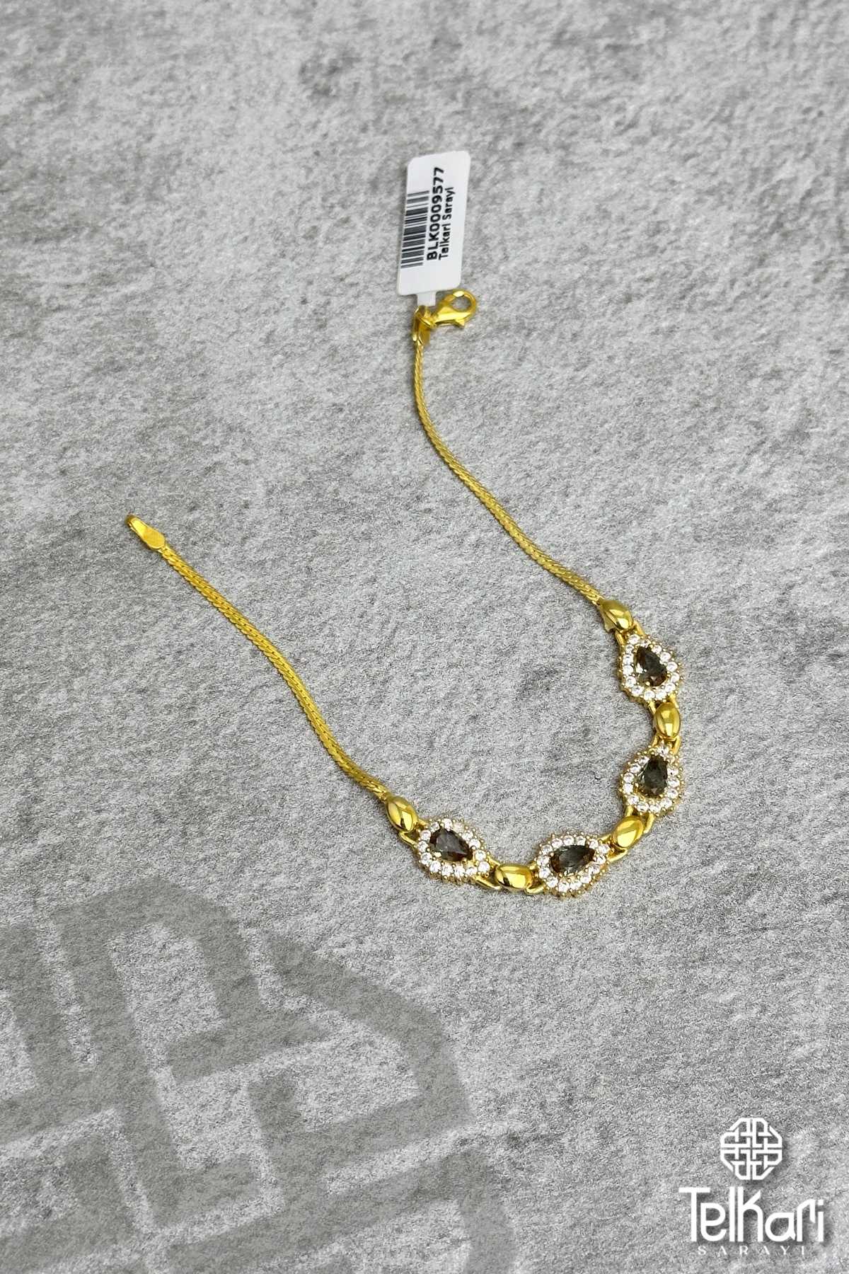 Şık Damla Motif Gold Gümüş Sultan Taşı Bileklik