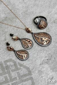 Taşlı Damla Model Gümüş Üçlü Set