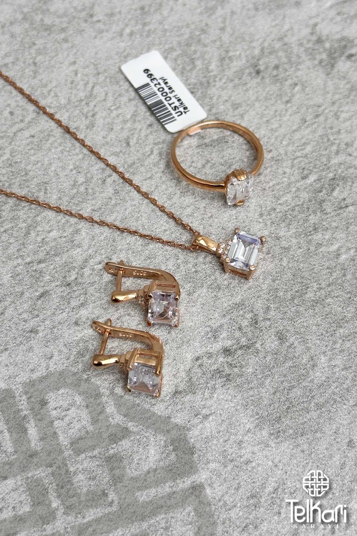 Tek Taş Model Rose Gümüş Üçlü Set