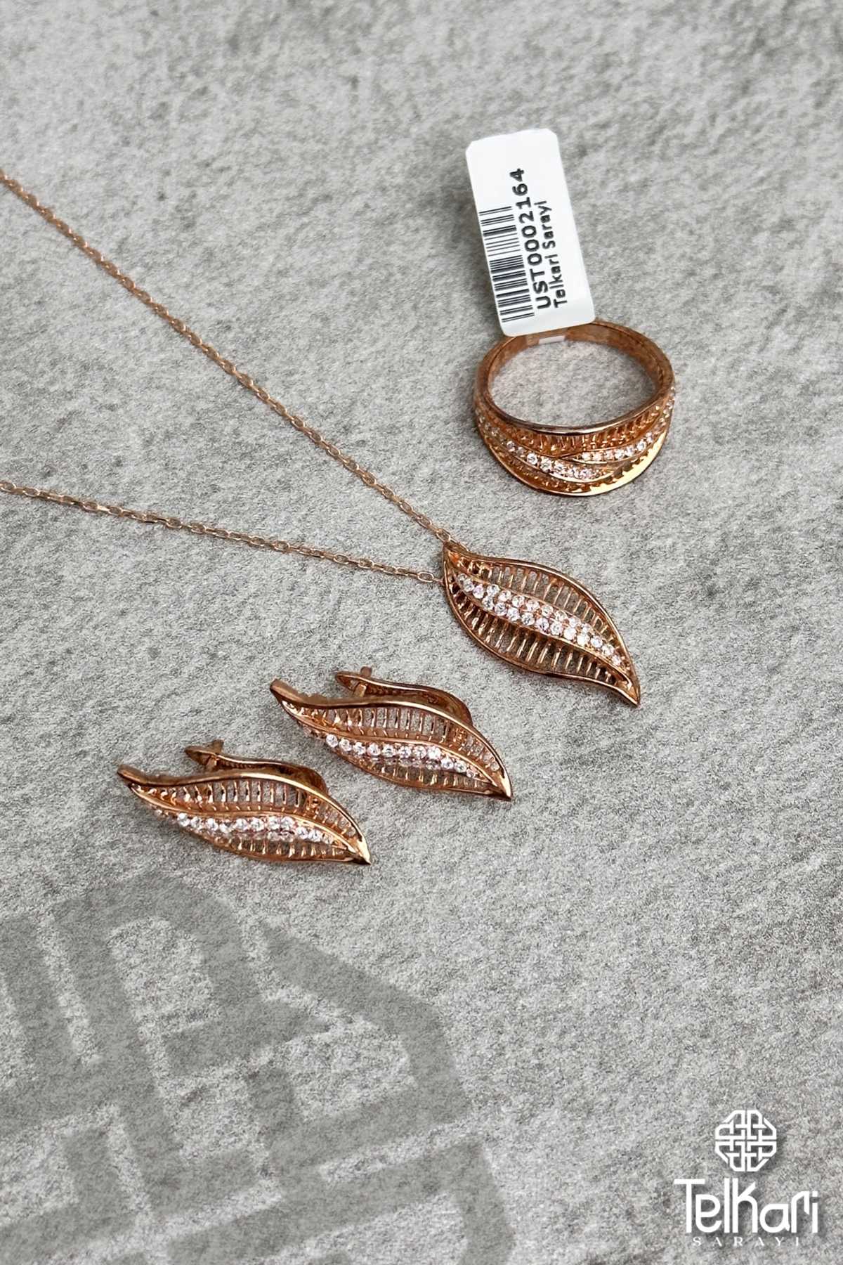 Taşlı Rose Gümüş Üçlü Set