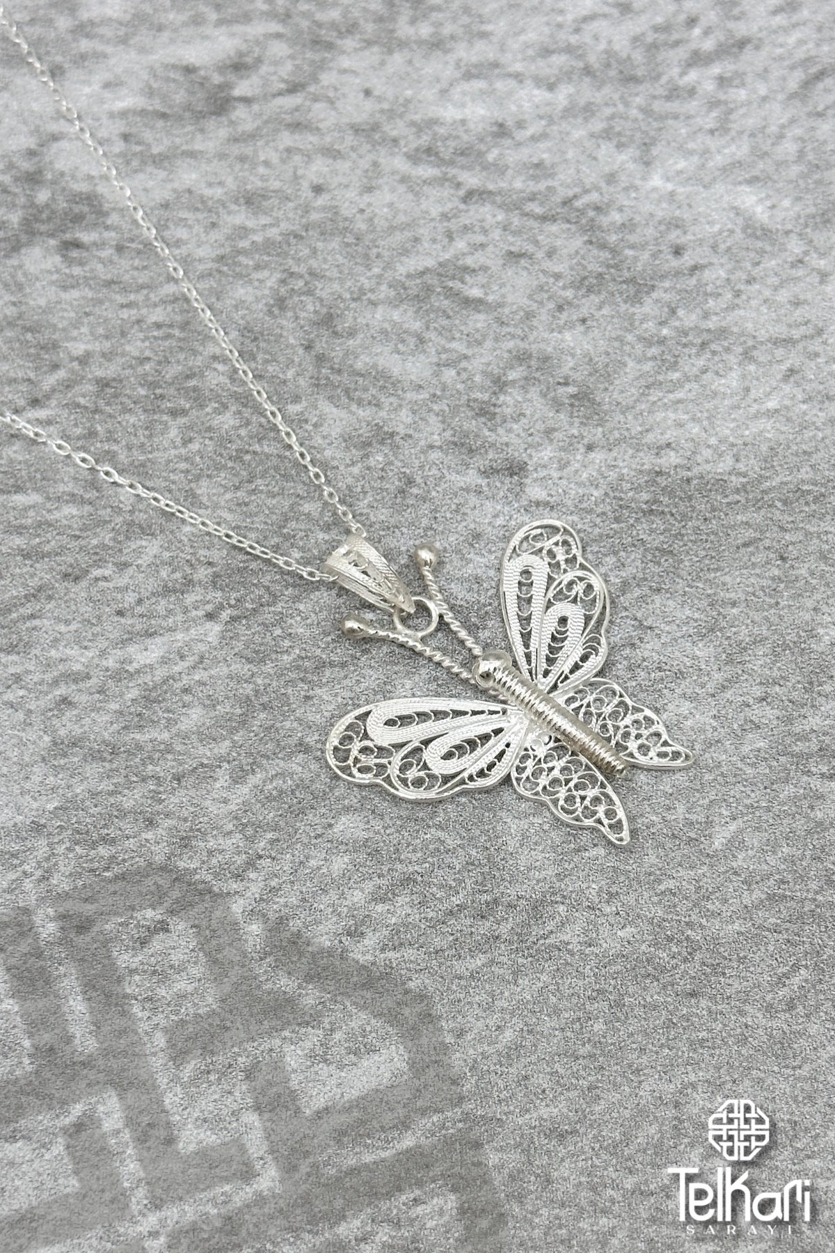Kelebek Tasarım Gümüş Telkari Kolye