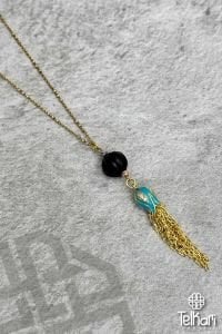 Gül Sallantılı Miski Amber Taşlı Gold Gümüş Kolye