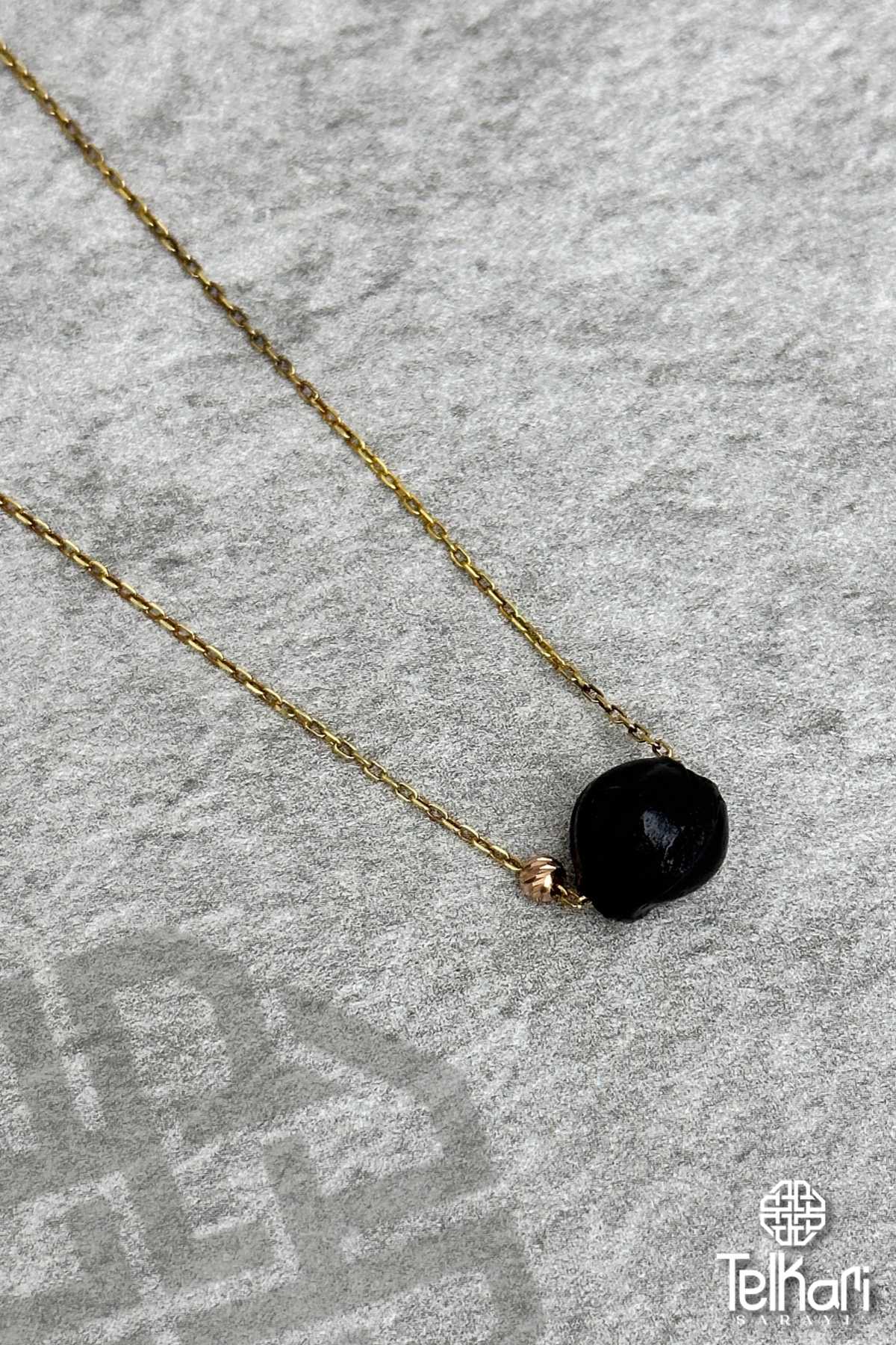 Miski Amber Taşlı Gold Gümüş Kolye