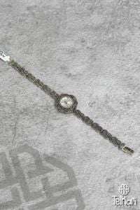Çift Dalga Motifli Taşlı Gümüş Markazit Saat