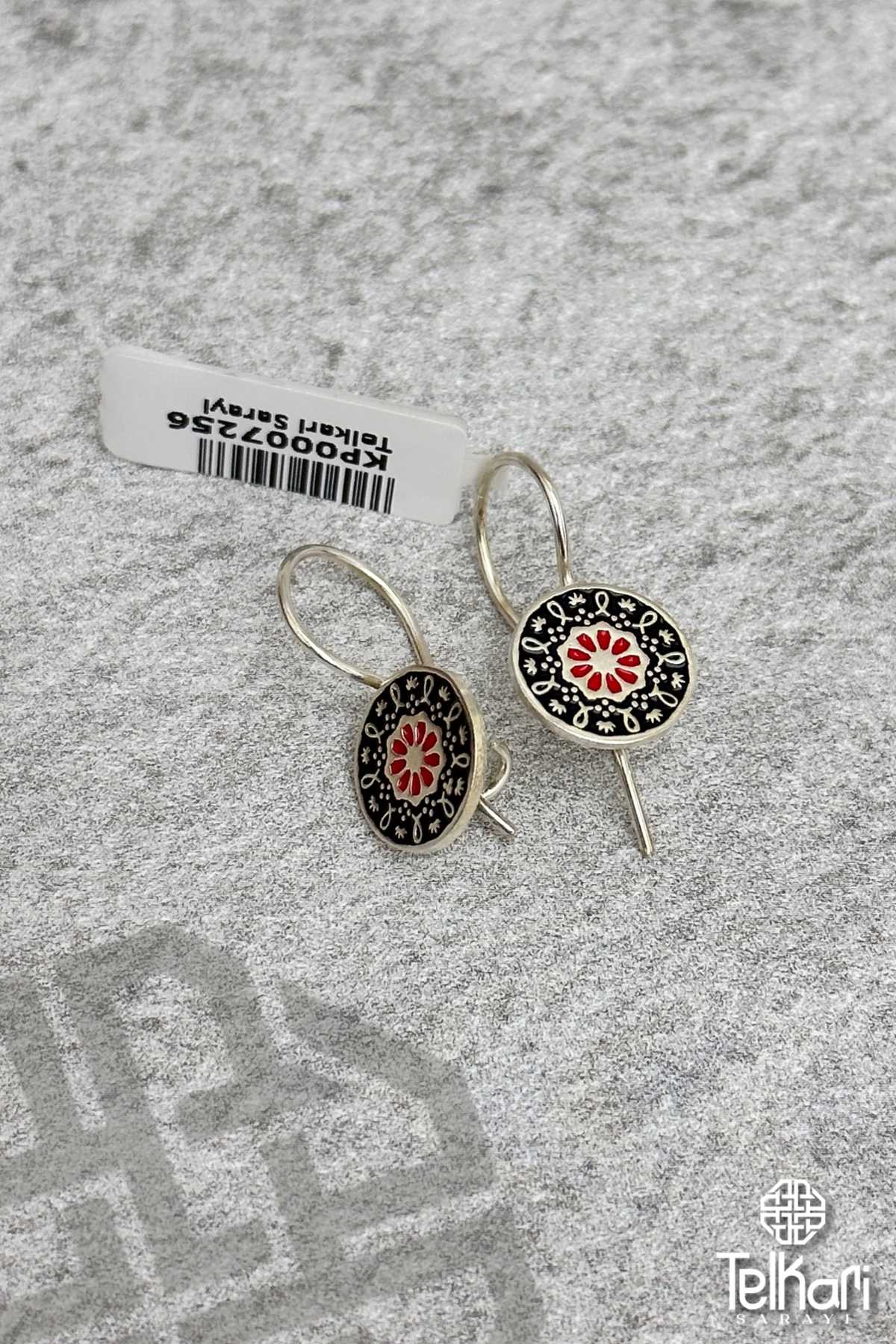 Çiçek Mine İşlemeli Midyat Hasırı Gümüş Küpe
