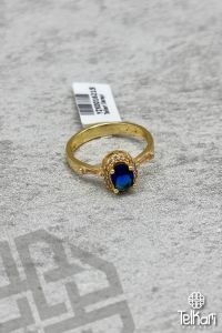 Safir Taşlı Gold Gümüş Yüzük