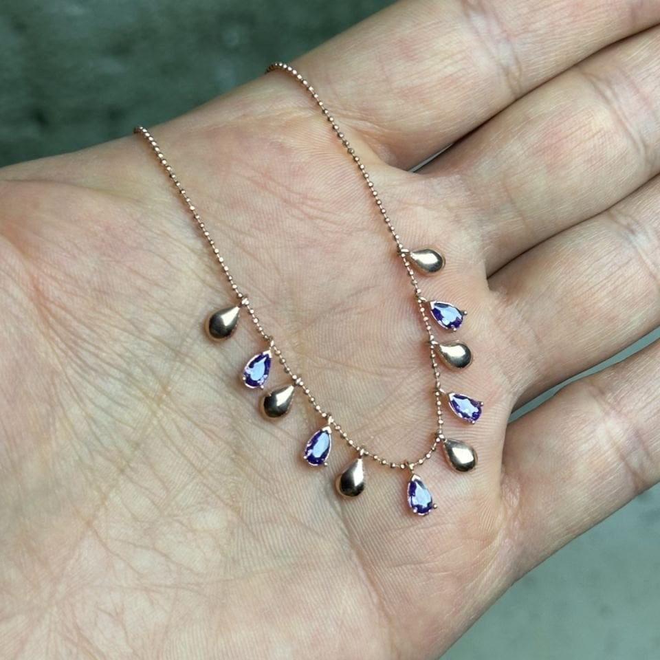 Zirkon Taşlı Rose Gümüş Kolye