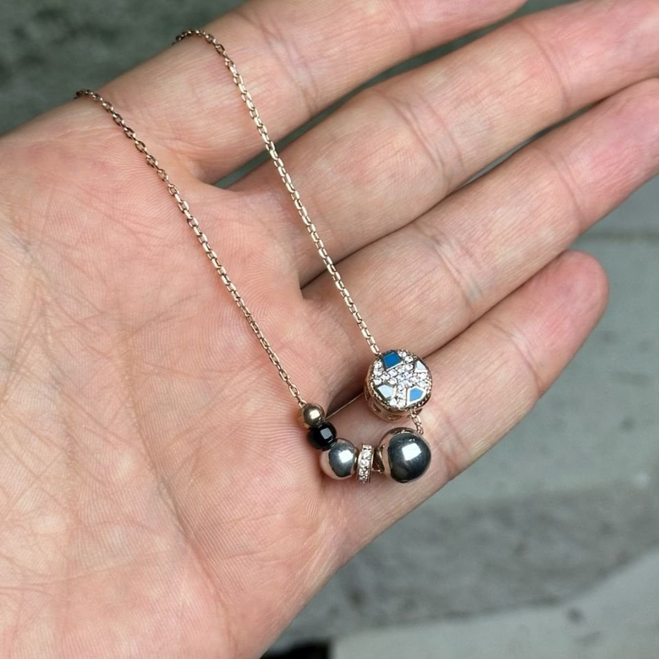 Zirkon Taşlı Charm Gümüş Kolye