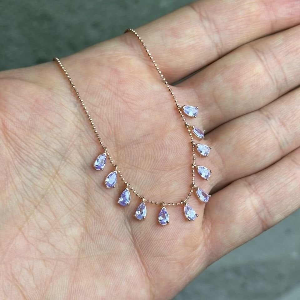 Damla Model Zirkon Taşlı Rose Gümüş Kolye
