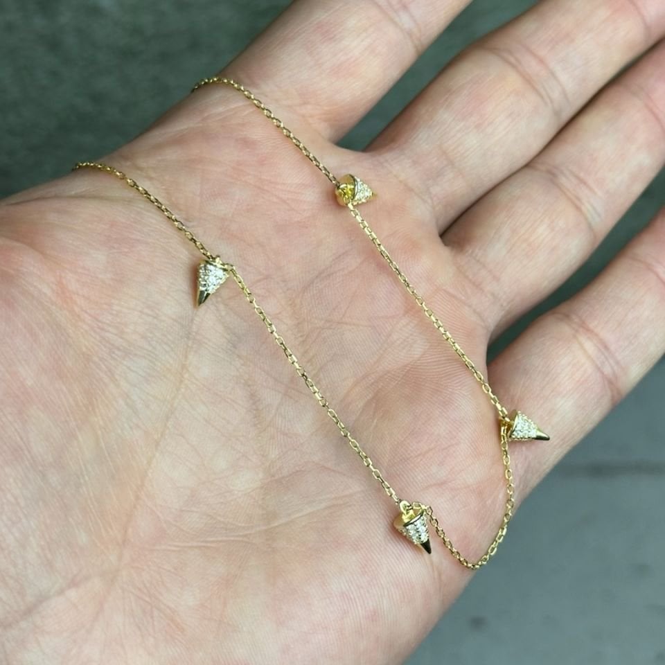 Zirkon Taşlı Çivi Model Gold Gümüş Kolye