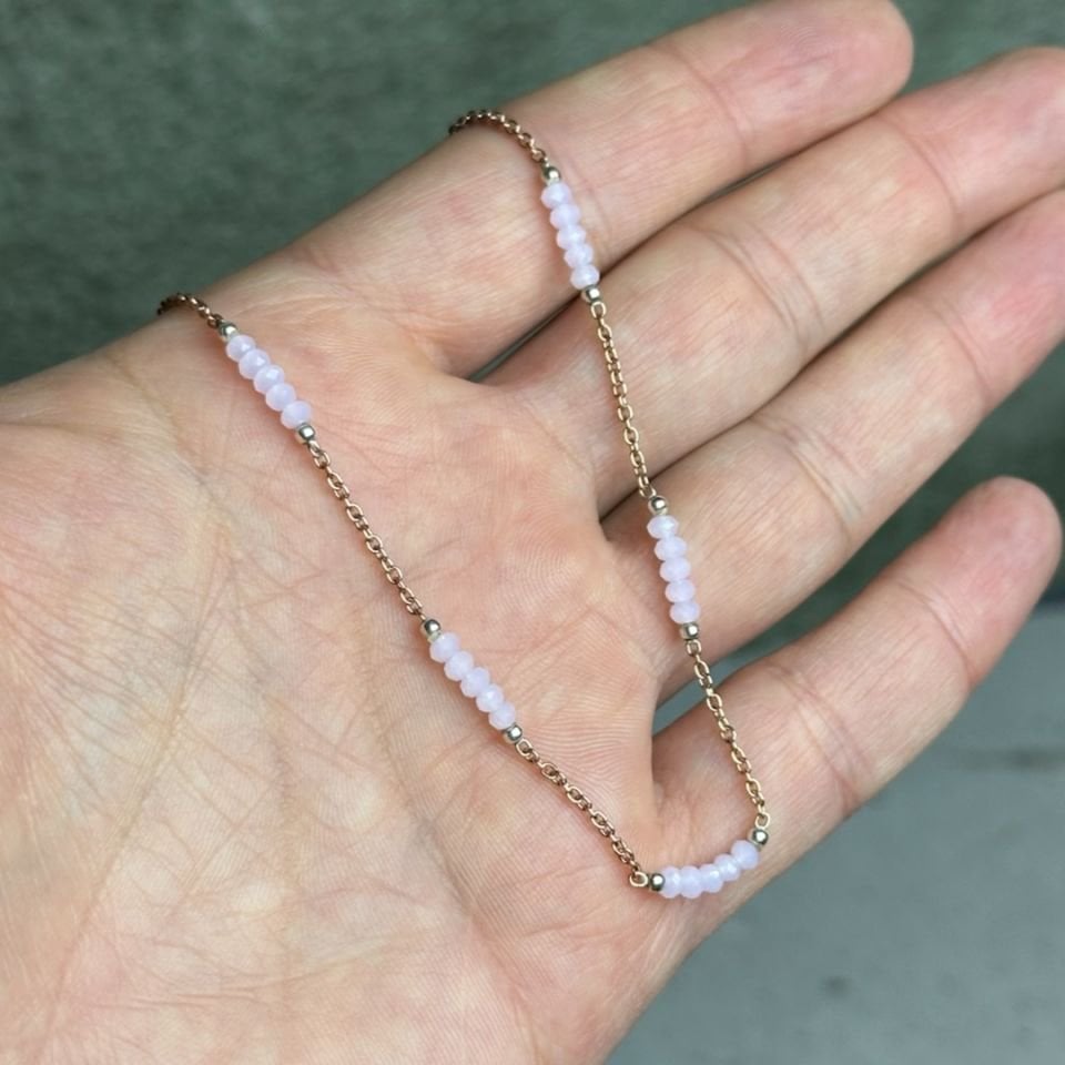 Pembe Kuvars Taşlı Rose Gümüş Kolye