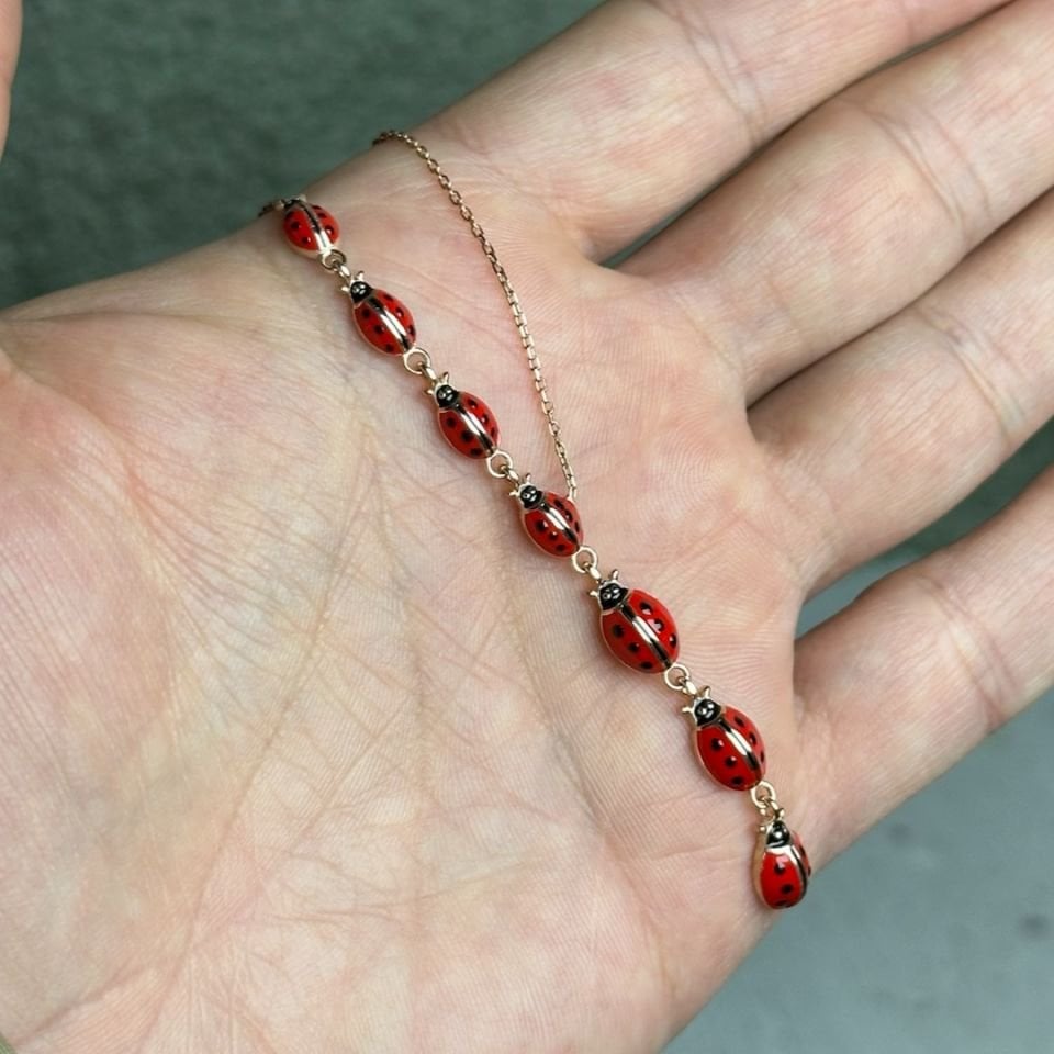 Uğur Böceği Tasarımlı Rose Gümüş Kolye