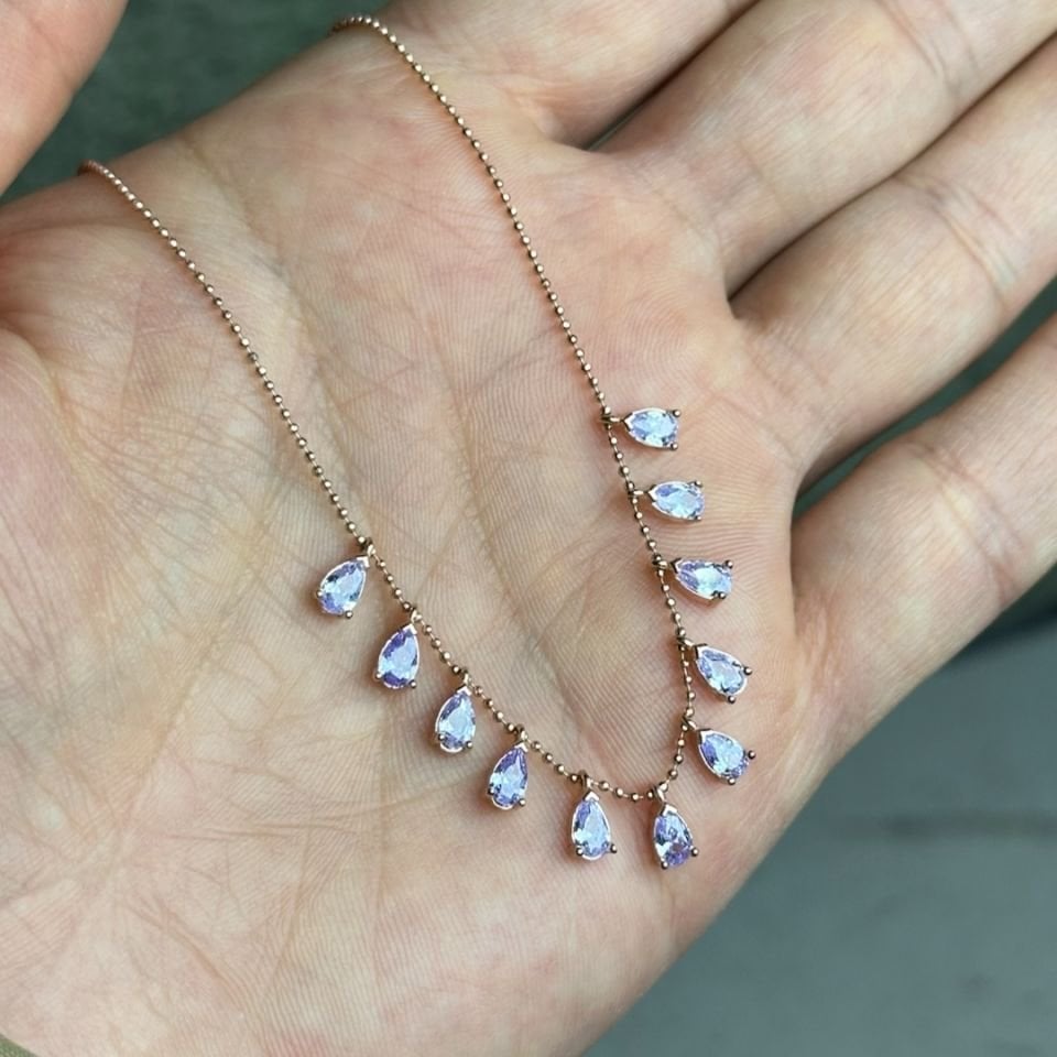 Mor Zirkon Taşlı Rose Gümüş Kolye