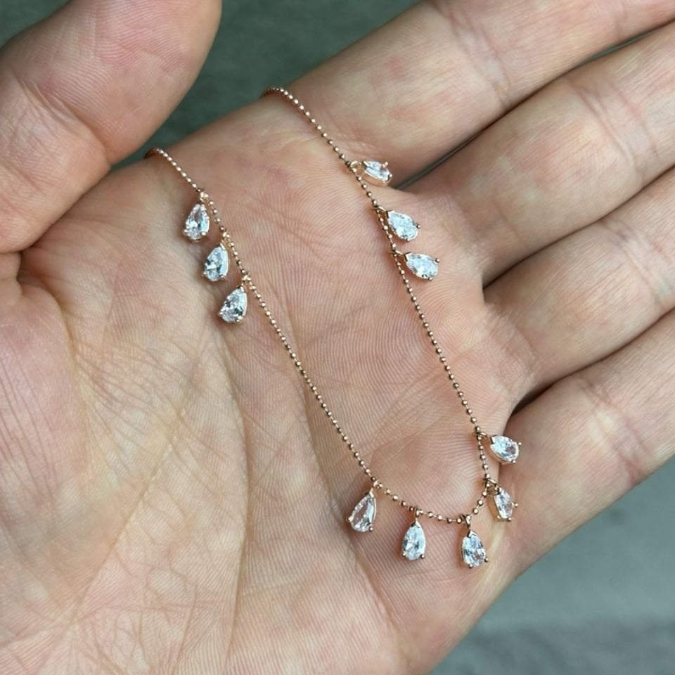 Zirkon Taşlı Rose Gümüş Kolye