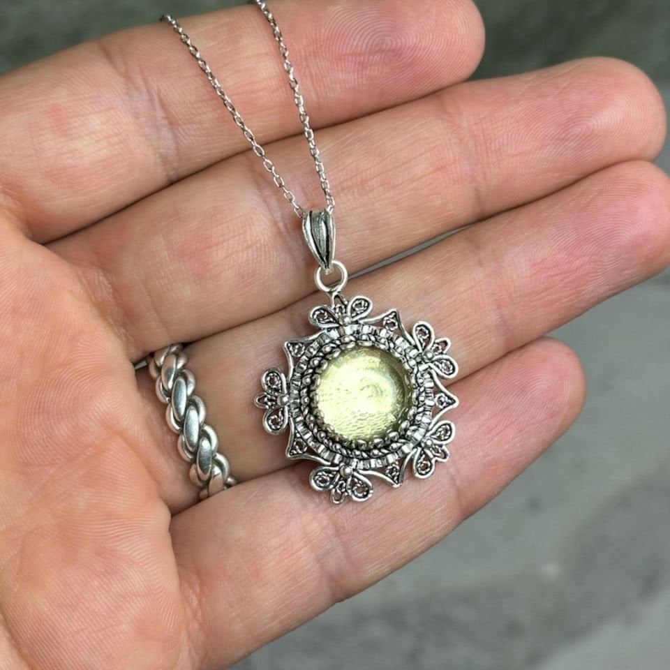 Sitrin Taşlı Oksitli Telkari Gümüş Kolye