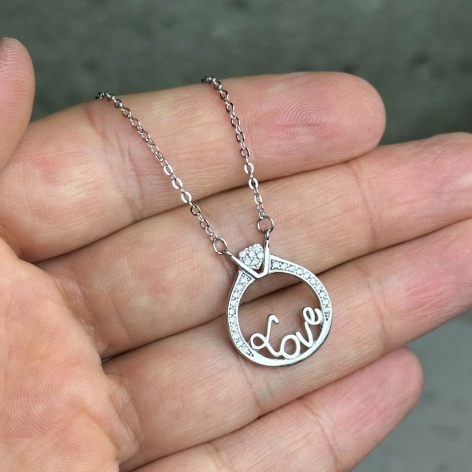 Zirkon Taşlı Tek Taş Yüzük Model Gümüş Kolye