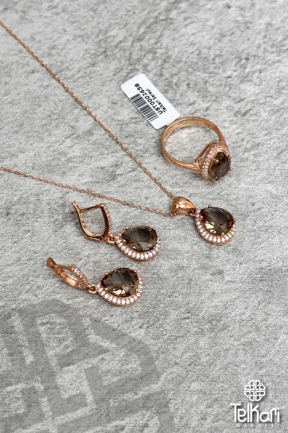 Damla Model Renk Değiştiren Sultan Taşlı Rose Gümüş Üçlü Set