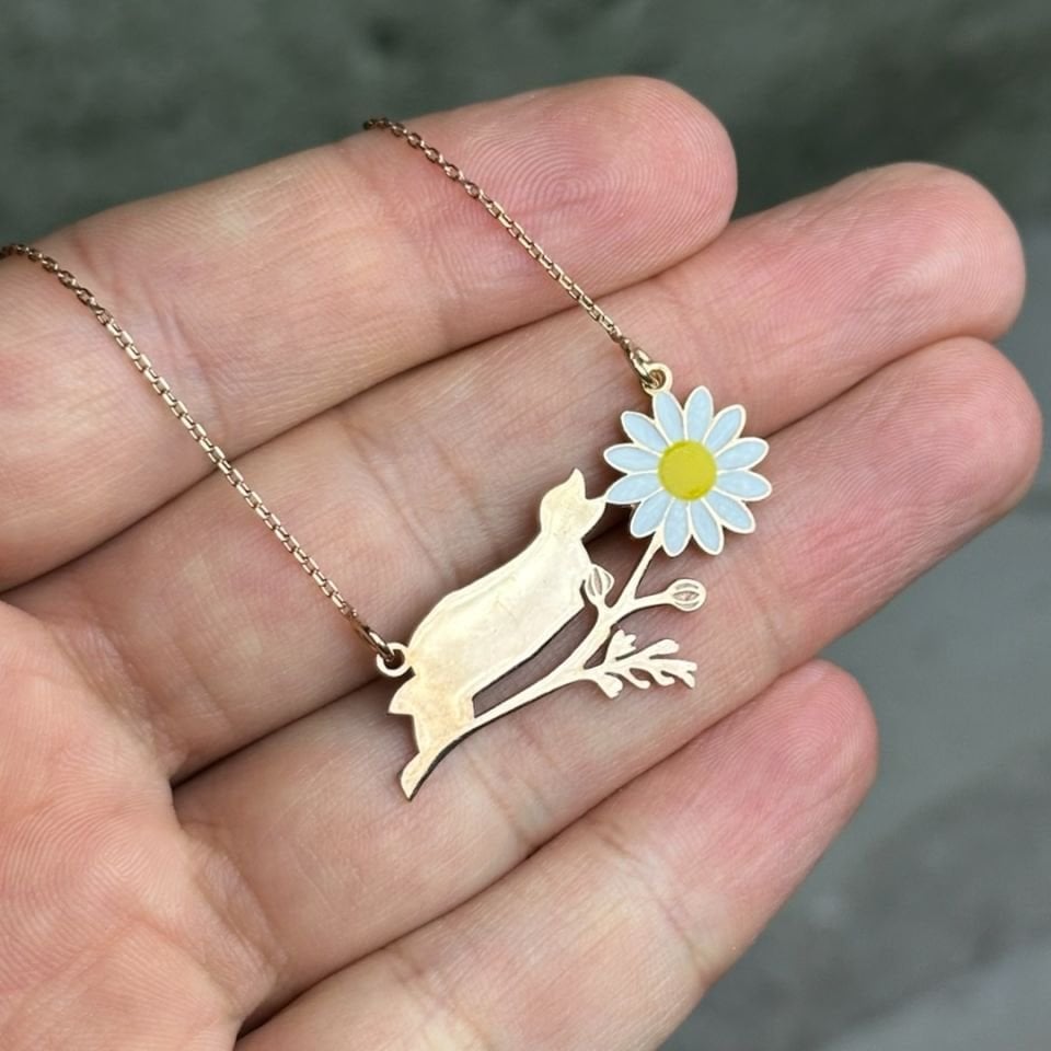 Kedi, Papatya Model Rose Gümüş Kolye