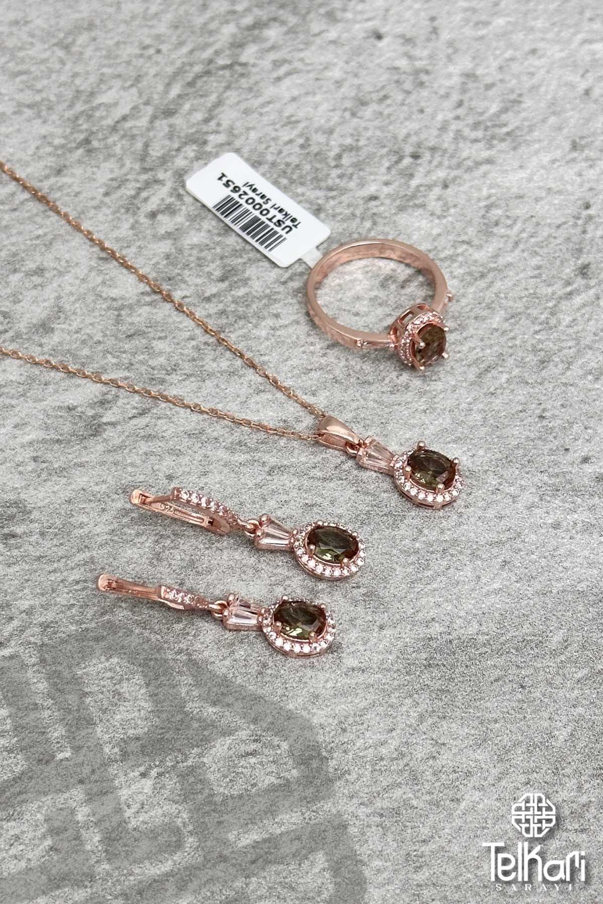 Küçük Oval Model Renk Değiştiren Sultan Taşlı Rose Gümüş Üçlü Set
