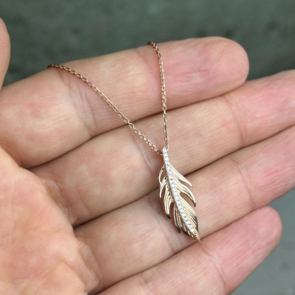 Zirkon Taşlı Rose Yaprak Model Gümüş Kolye