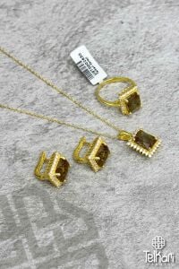 Taş Çerçeveli Renk Değiştiren Sultan Taşlı Gold Gümüş Üçlü Set