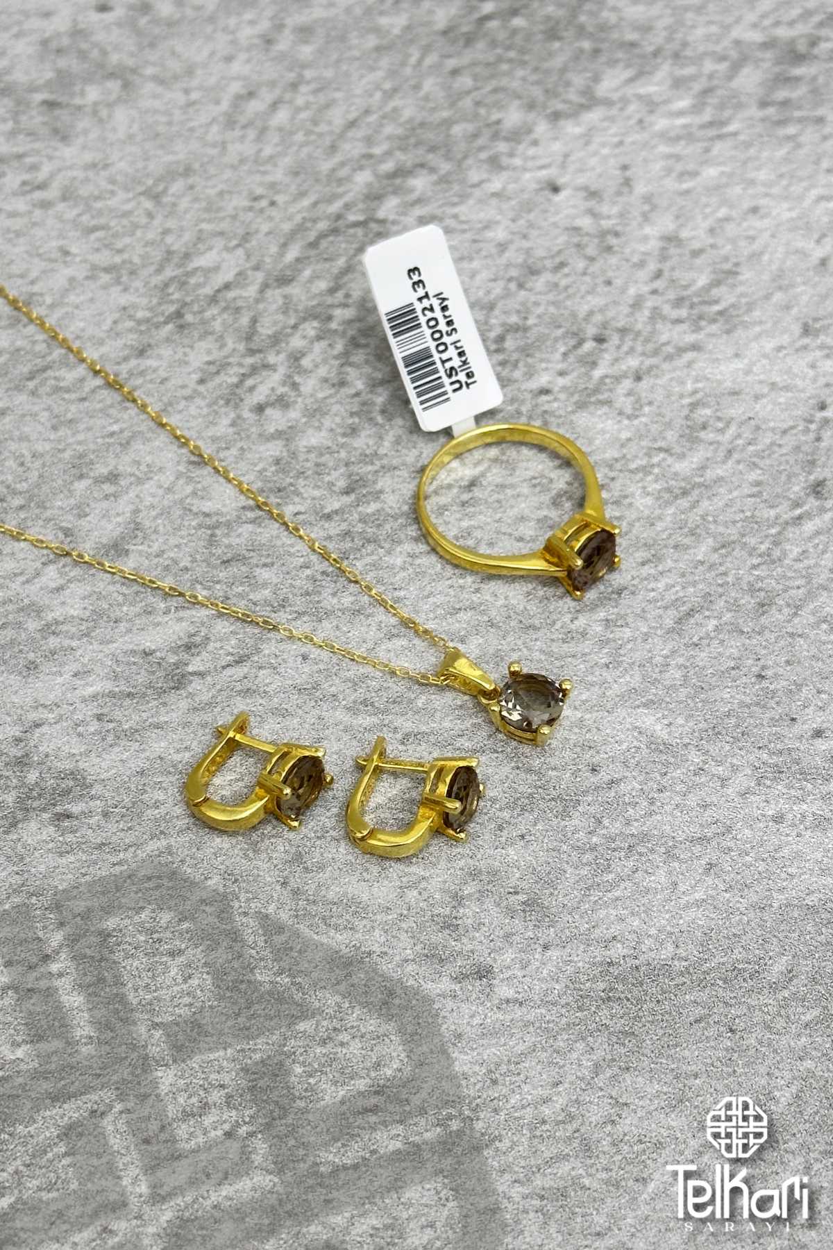 Tek Taş Model Renk Değiştiren Sultan Taşlı Gold Gümüş Üçlü Set